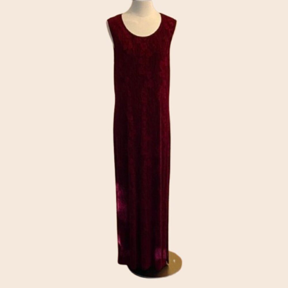 Vintage 90's Coldwater Creek Burgundy Maxi Dress with Leaf Print Size Medium